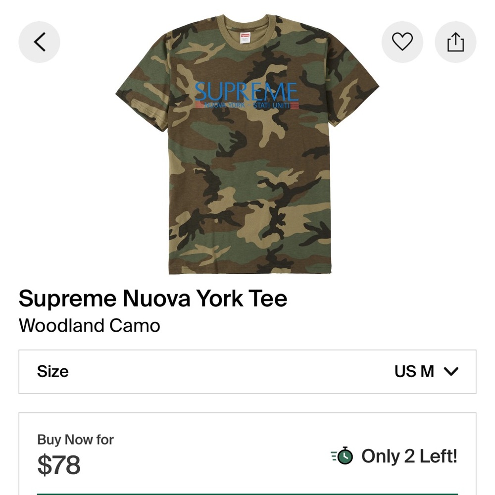 New Supreme Nuova York Tee Woodland Camo Size Medium
